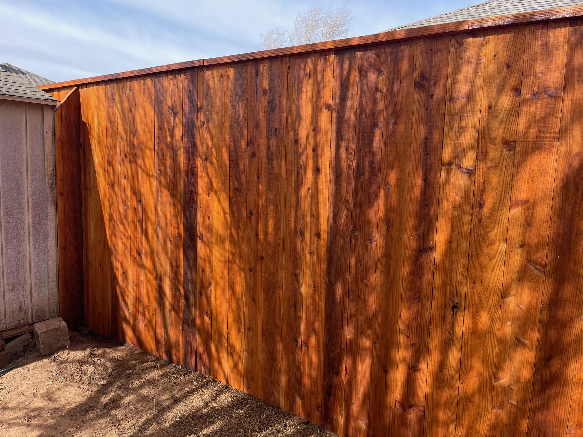 7-ft cedar fence w/ cedar tone stain protection